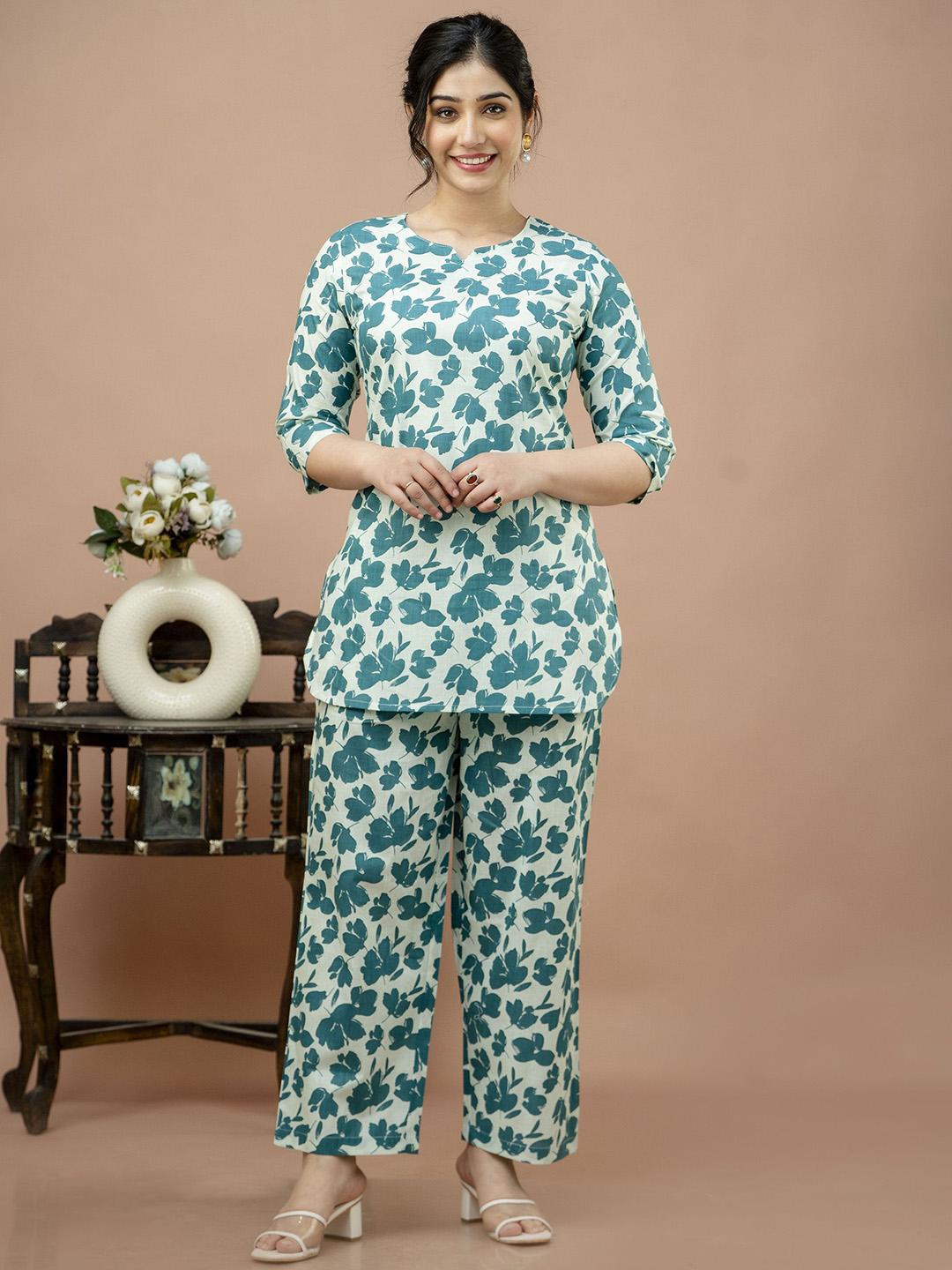 Buy Moda Rapido Floral Printed Pure Cotton Tunic & Trousers Co Ords -  - Apparel for Women