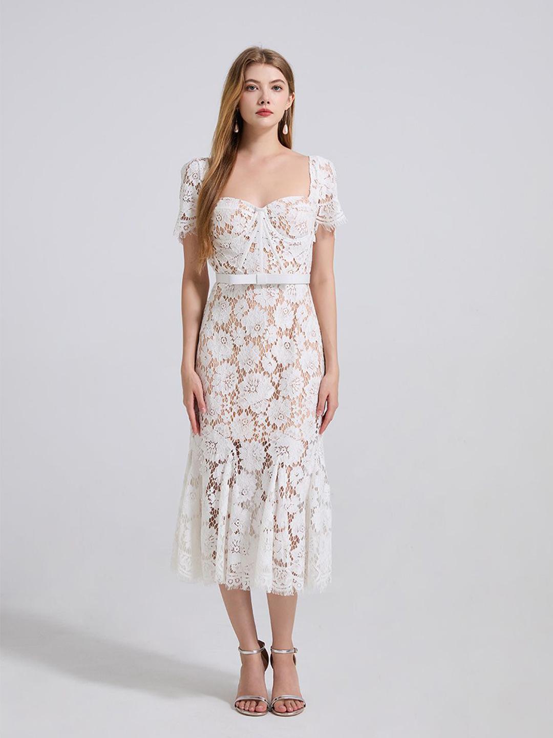 Buy JC Collection Women Floral Self Design Flutter Sleeve Fit & Flare ...