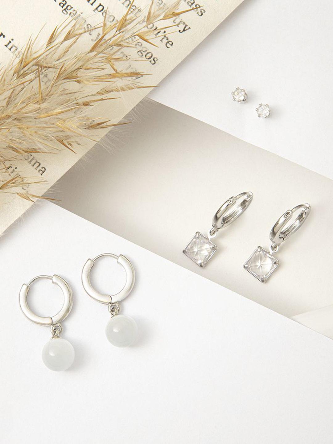 Buy Maasha Set Of 3 Stone Studded Hoop & Stud Earrings - - Accessories for Women