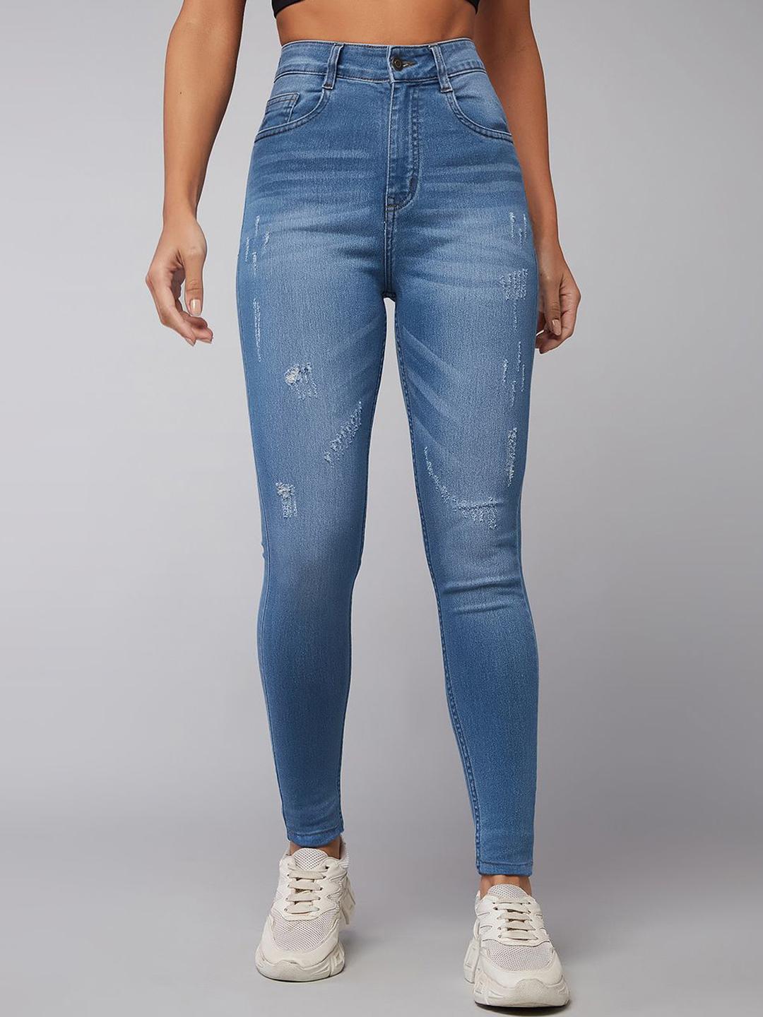 DOLCE CRUDO Women Skinny Fit High-Rise Mildly Distressed Heavy Fade Stretchable Jeans