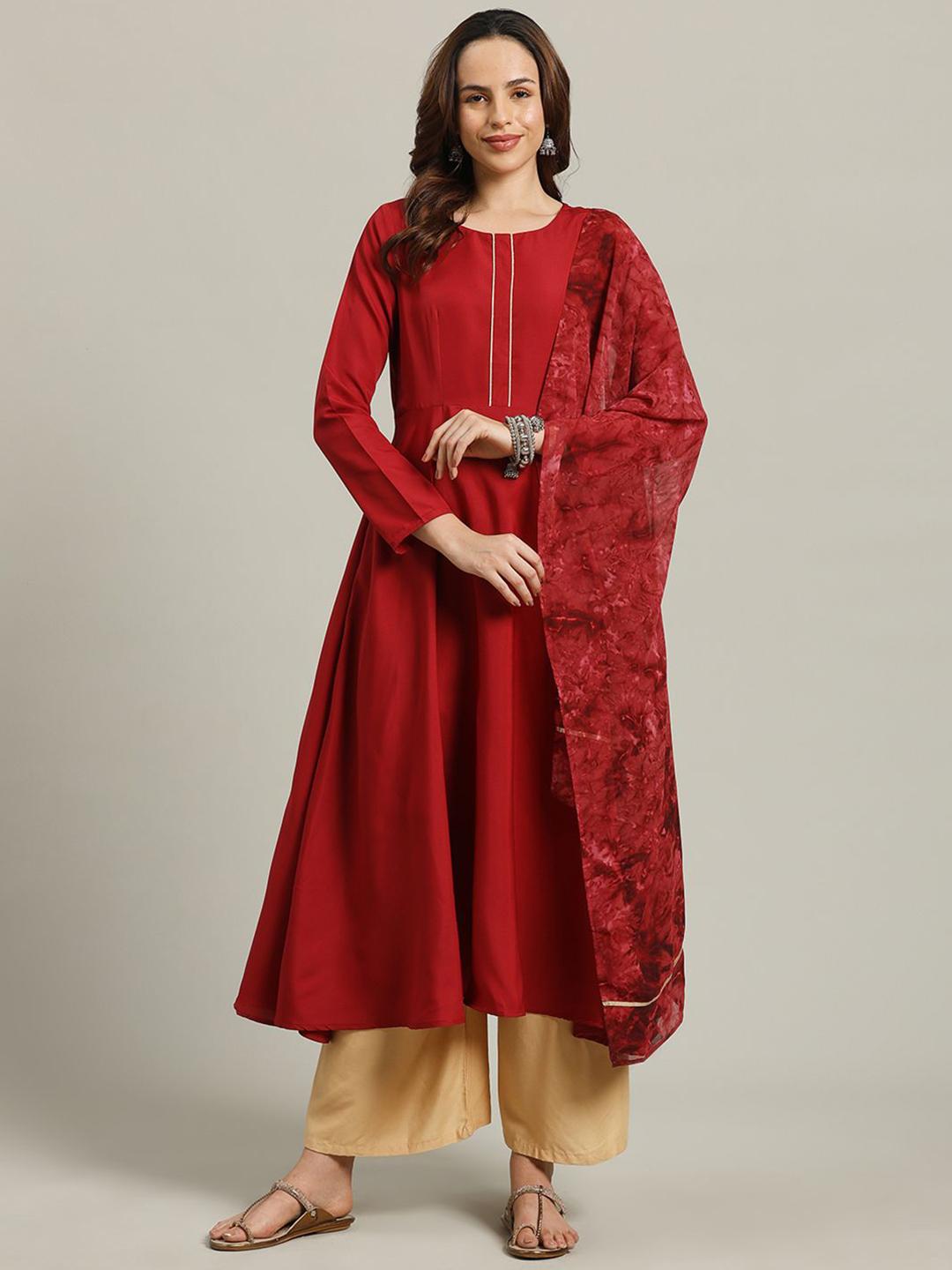 Buy Anouk Rustic Round Neck Long Sleeves Anarkali Kurta With Georgette ...