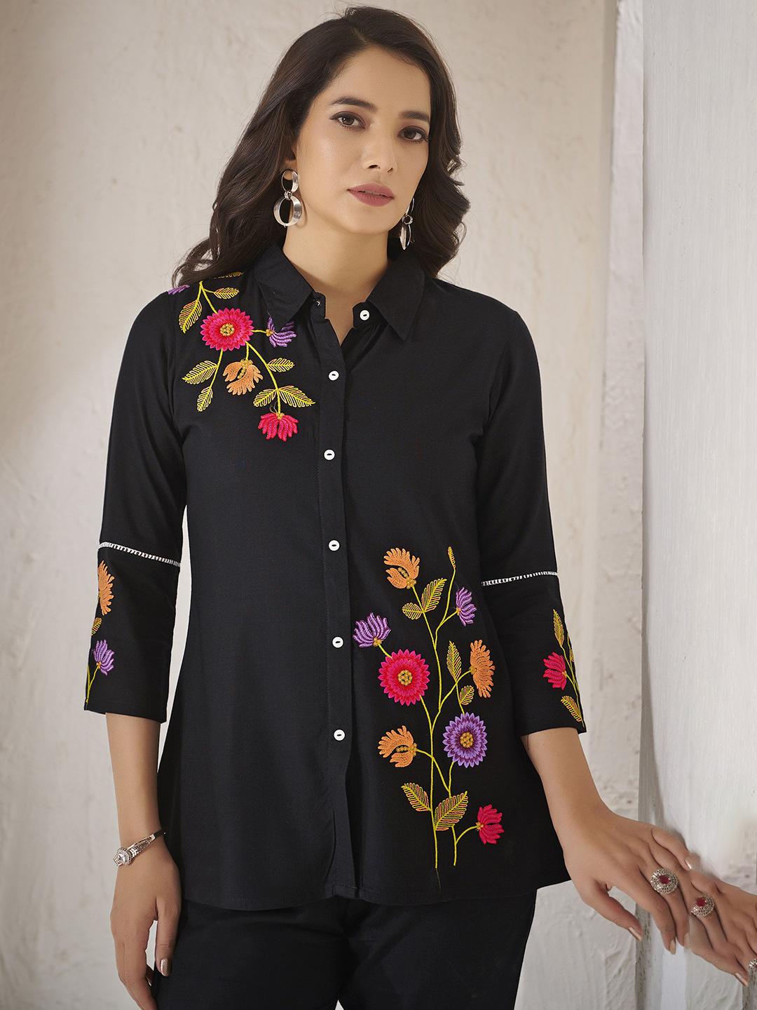 embroidery collar neck shirt with trousers co-ords main image 0