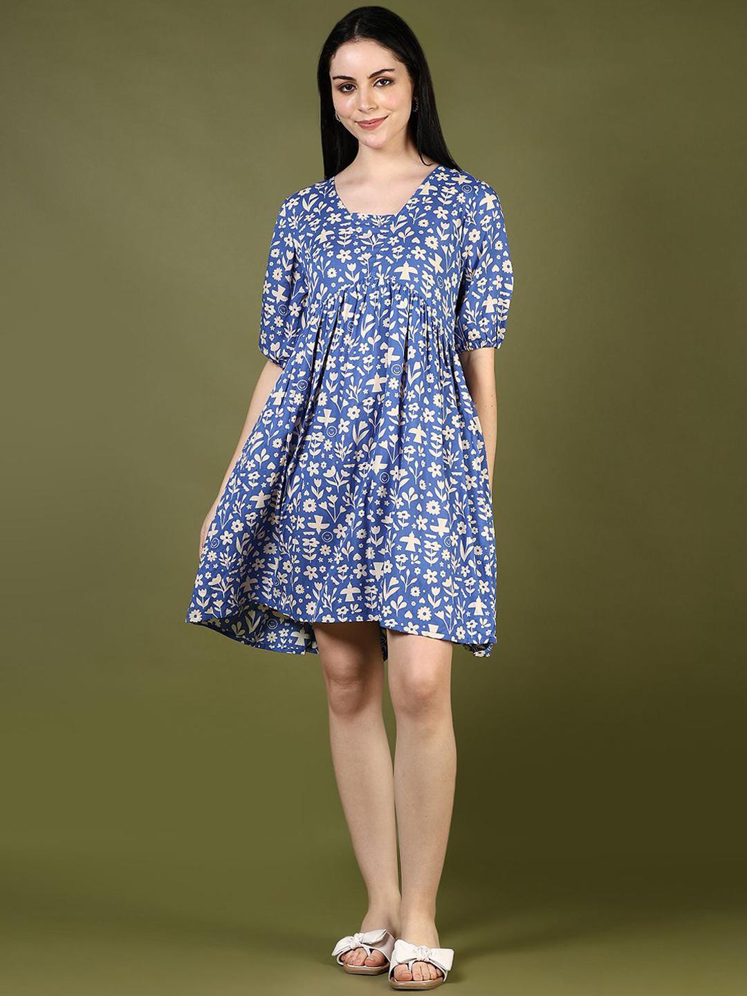 Buy LIMEROAD Printed Cotton Fit & Flared Knee Length Ethnic Dresses - - Apparel for Women