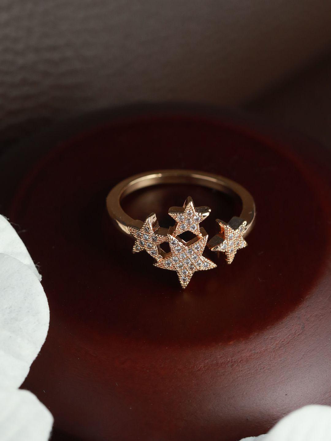 Buy Jazz And Sizzle Rose Gold Plated CZ Studded Star Shaped Adjustable Finger Ring -  - Accessories for Women