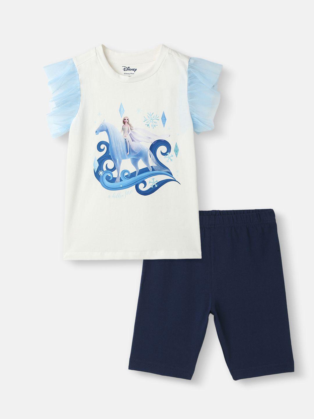 Buy Nauti Nati Frozen Printed Pure Cotton Top With Shorts - - Apparel for Girls