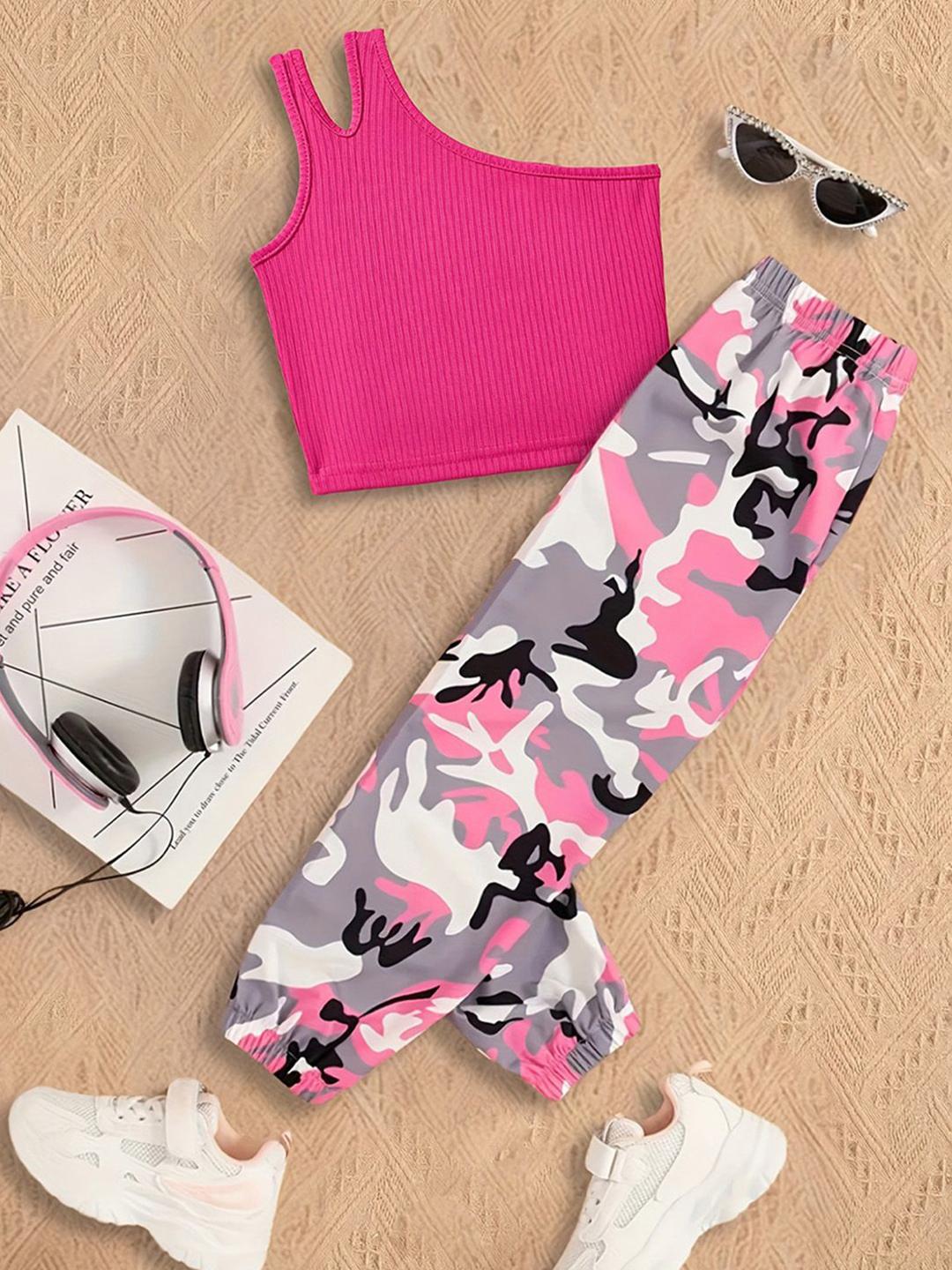 Buy INCLUD One Shoulder Self Design Top With Joggers -  - Apparel for Girls