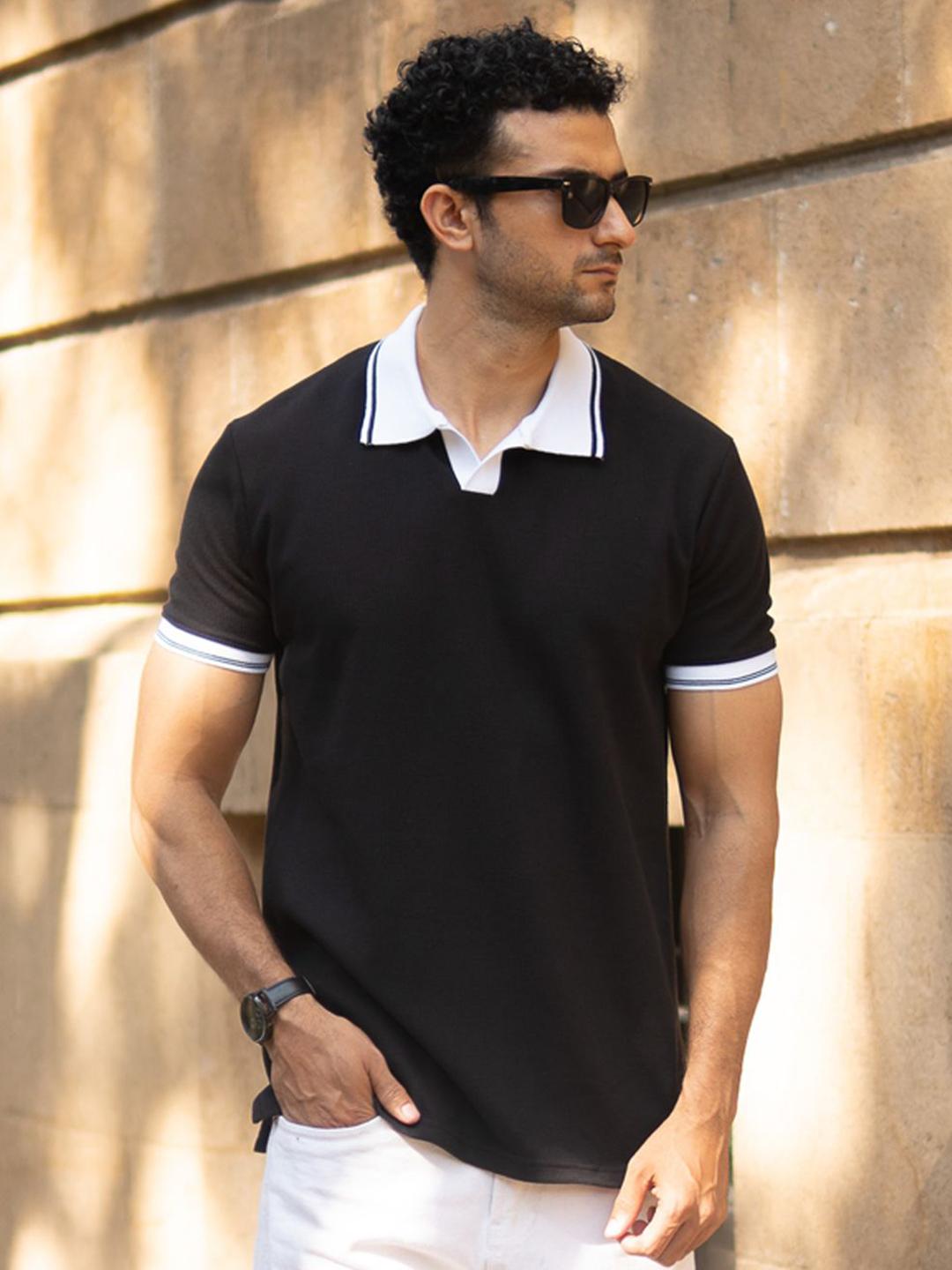 Women Black Contrast Collar Regular Shirt
