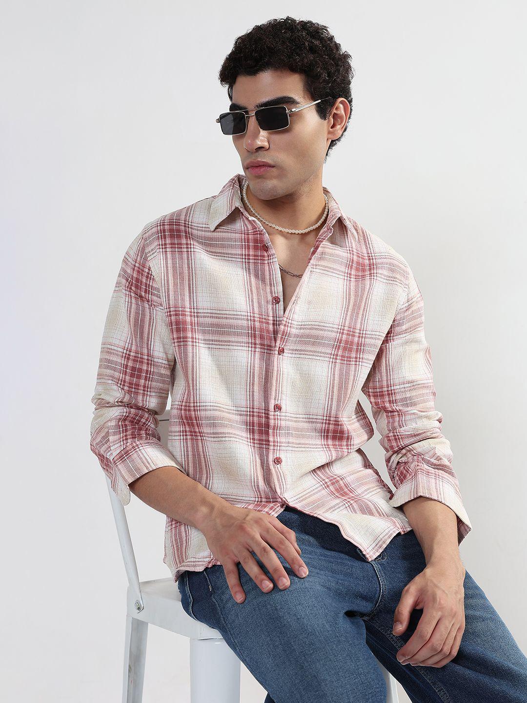 Men's Rust Comfort Spread Collar Cotton Casual Shirt