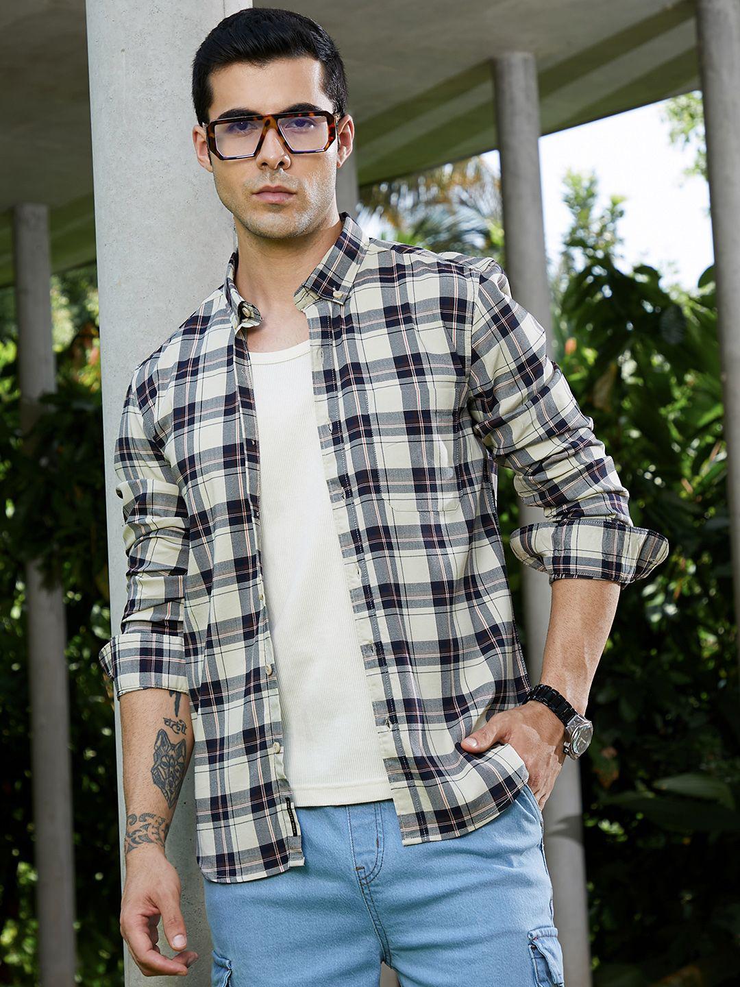 Campus Sutra Checked Spread Collar Comfort Cotton Casual Shirt