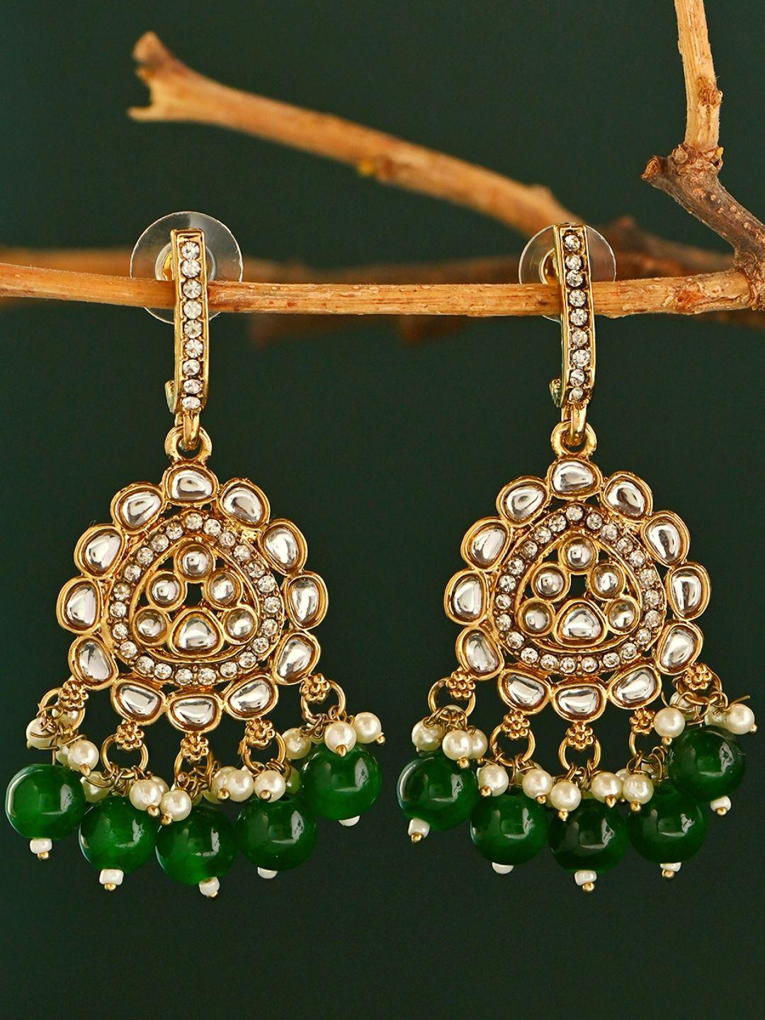 Buy Fida Gold Plated Kundan Studded & Pearls Beaded Teardrop Shaped Drop Earrings -  - Accessories for Women
