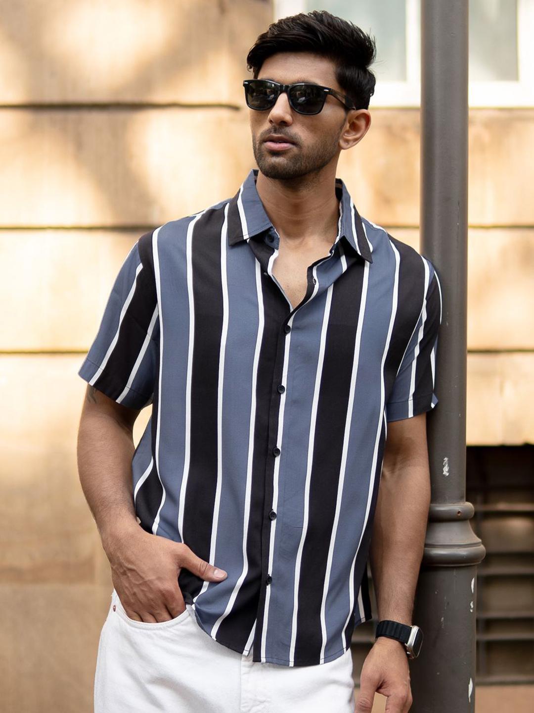 Buy Powerlook Vertical Striped Short Sleeves Shirt -  - Apparel for Men