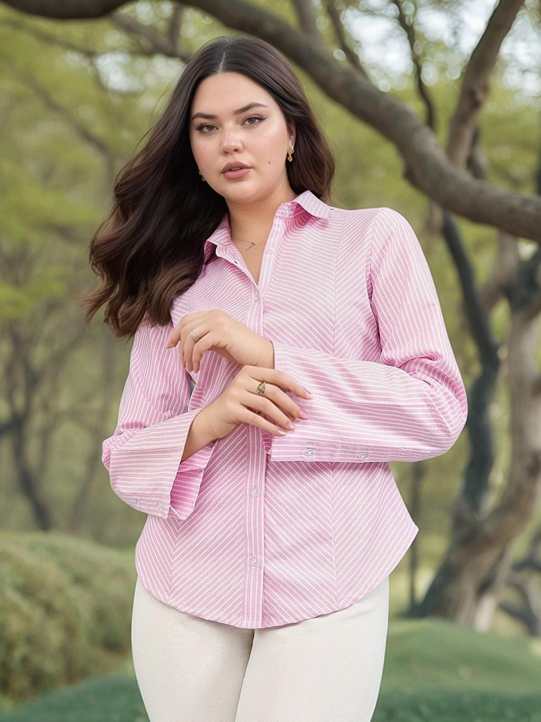 Self-Designed Women Classic Spread Collar Solid Casual Shirt