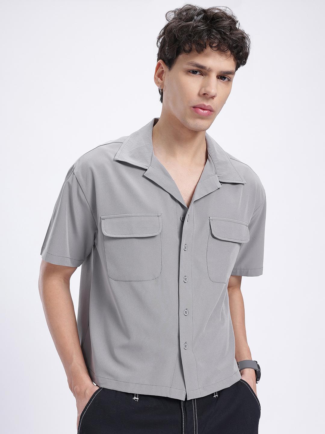 Subtle Tones Grey Boxy Crop Casual Shirt