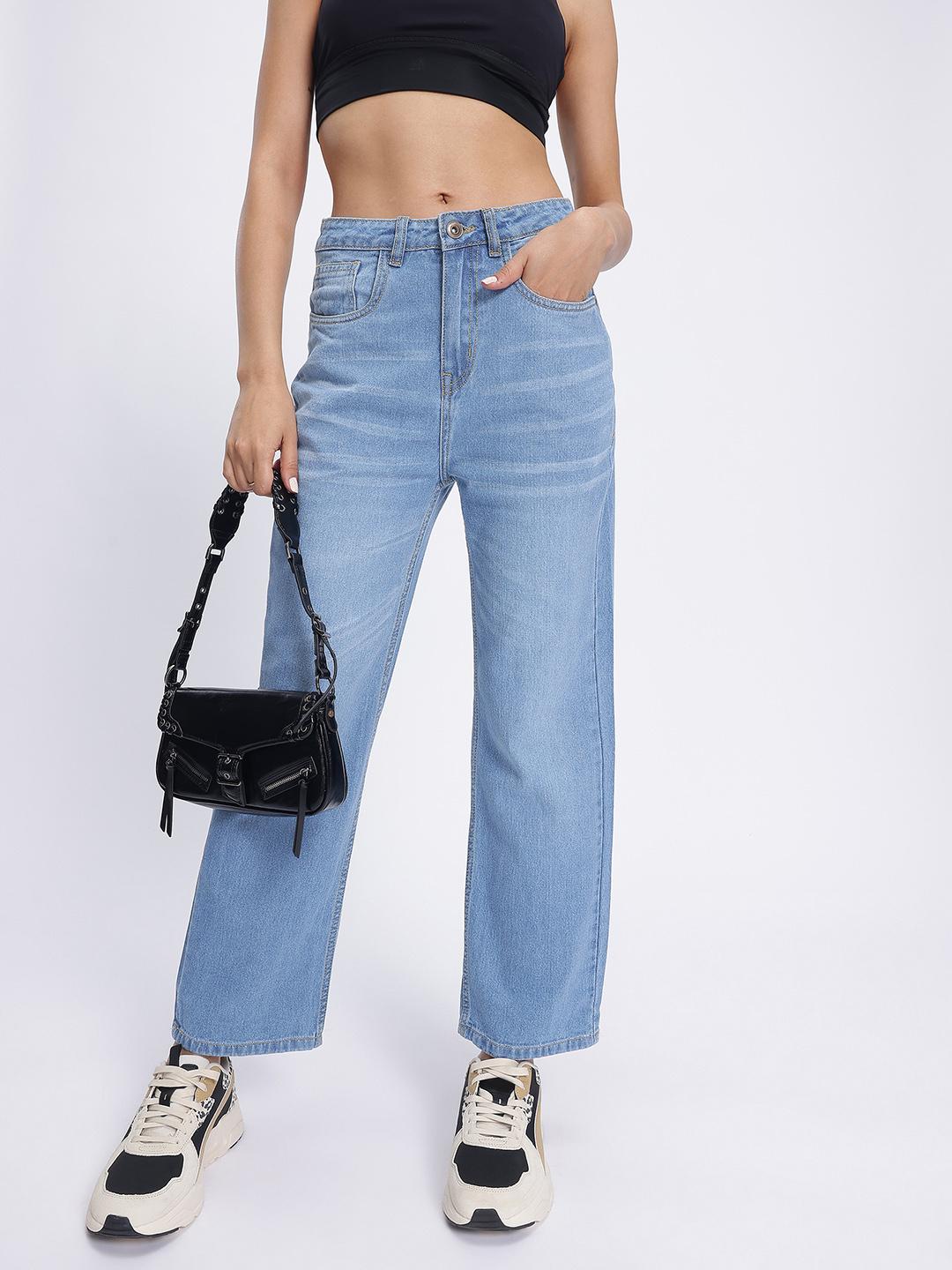 glitchez Women Straight Fit Cropped Jeans