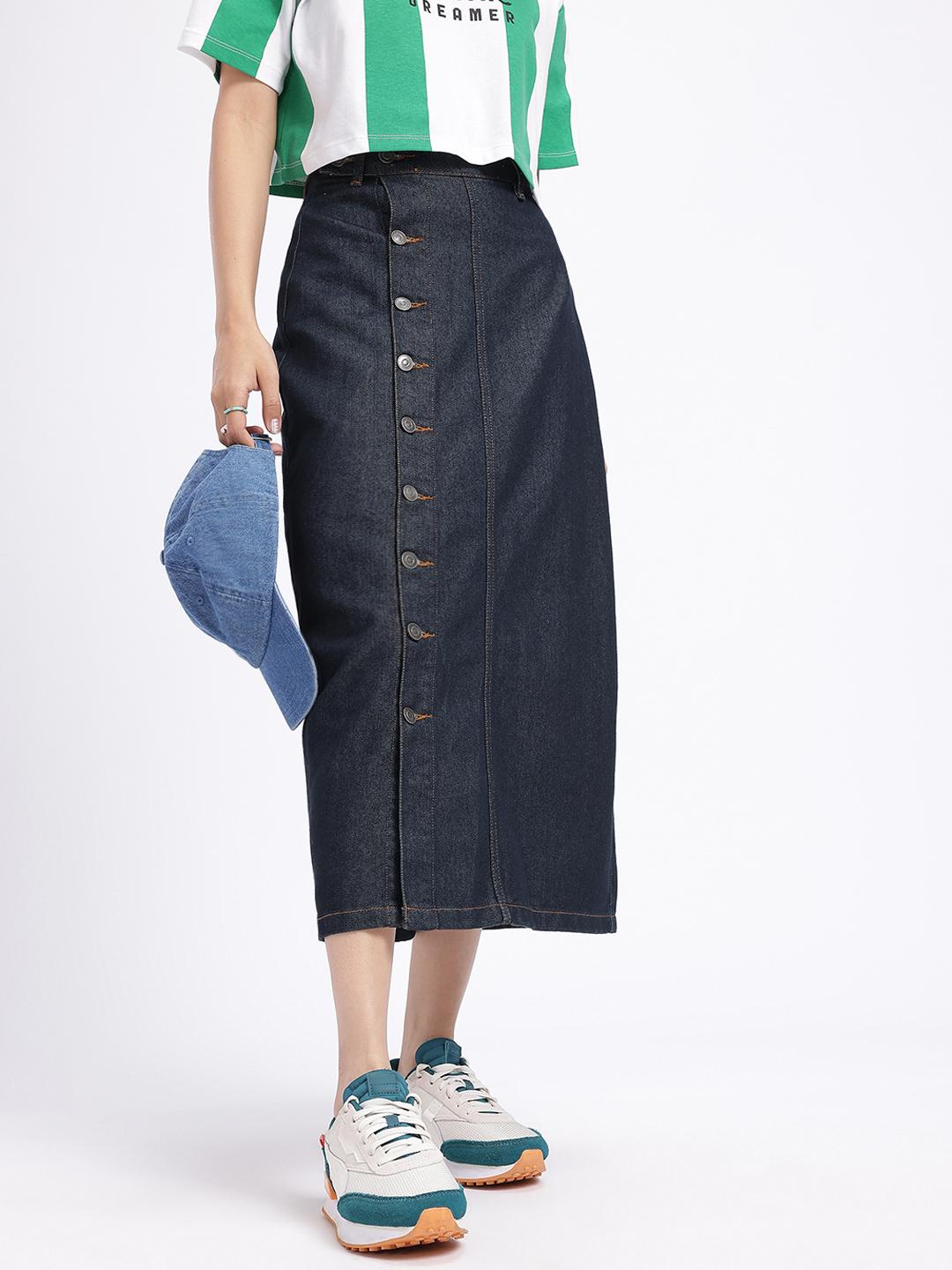 Women's Off White Straight Midi Skirt with Side Slit