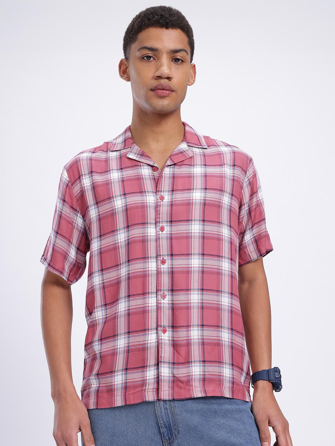 glitchez Plaid Checks Cuban Collar Relaxed Fit Shirt
