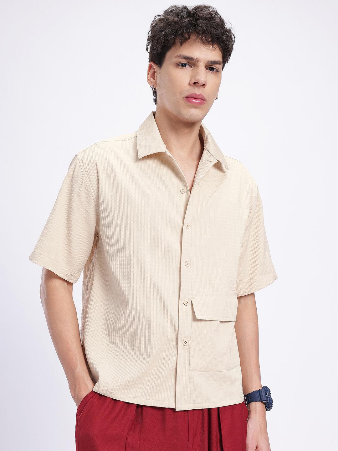 glitchez Self-Striped Spread Collar Relaxed Fit Casual Shirt
