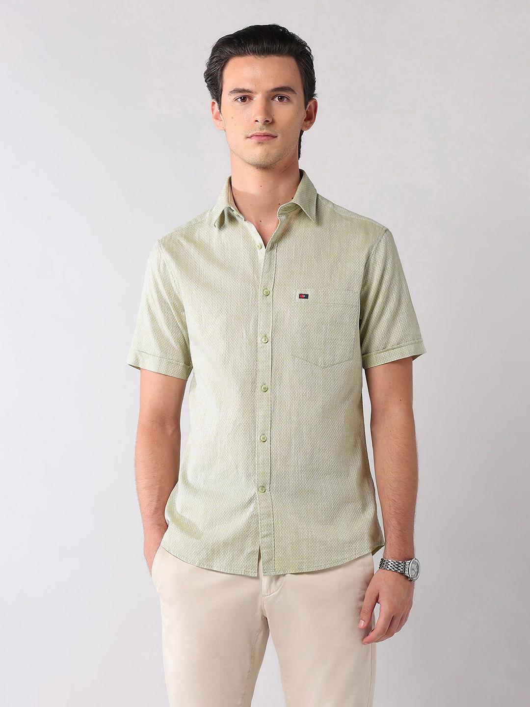 AD By Arvind Men Slim Fit Textured Spread Collar Cotton Casual Shirt