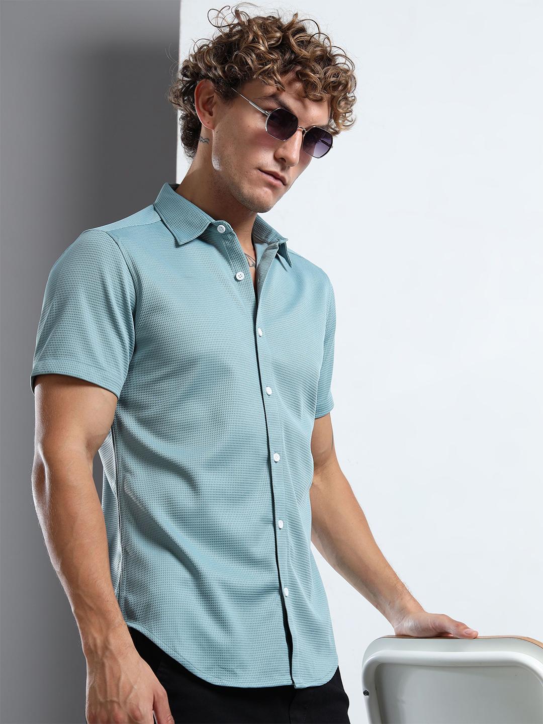 THE BEETEL HOUSE Textured Spread Collar Polycotton Regular Fit Casual Shirt