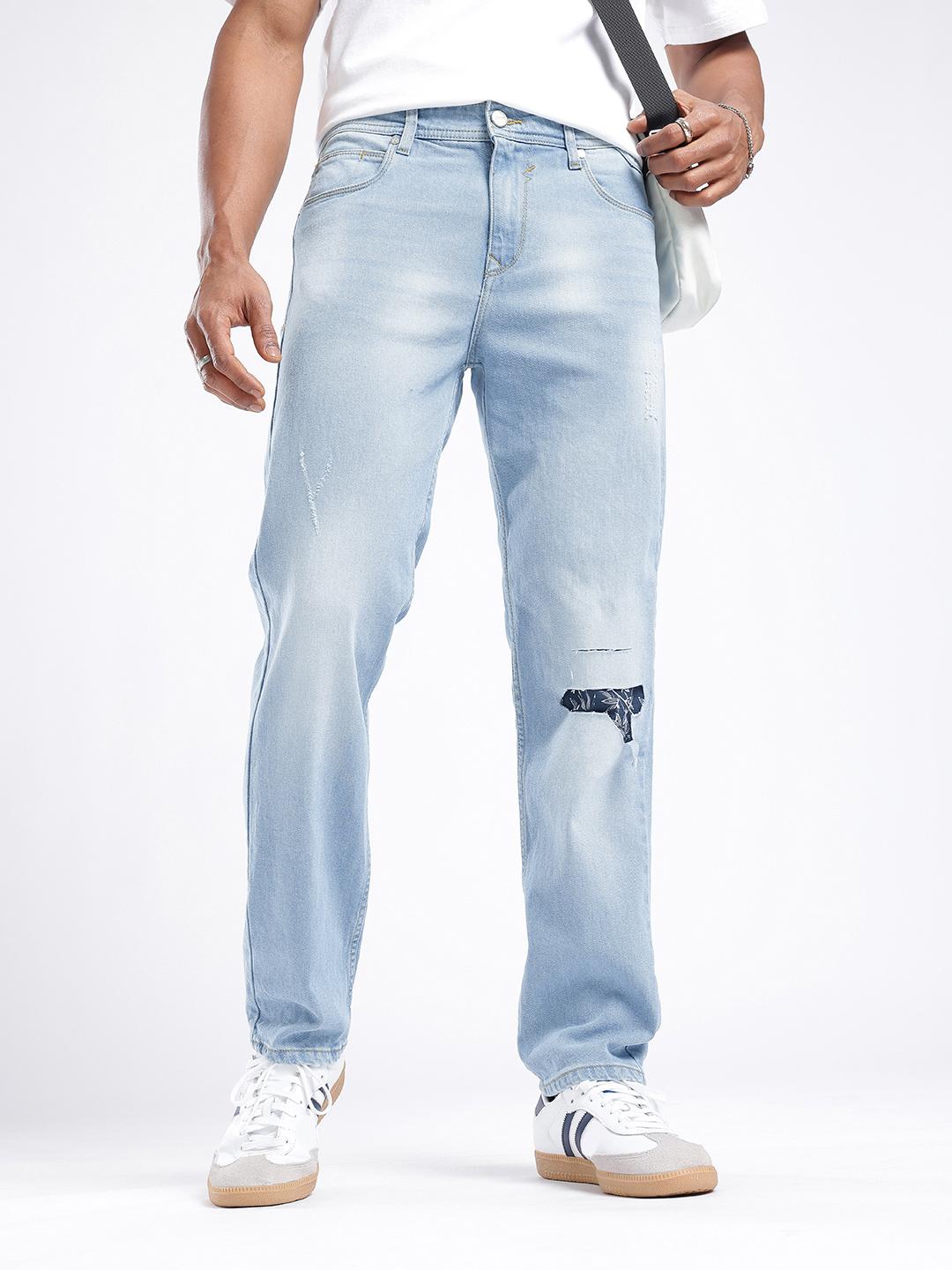 glitchez Men Relaxed Fit Mildly Distressed Light Fade Jeans