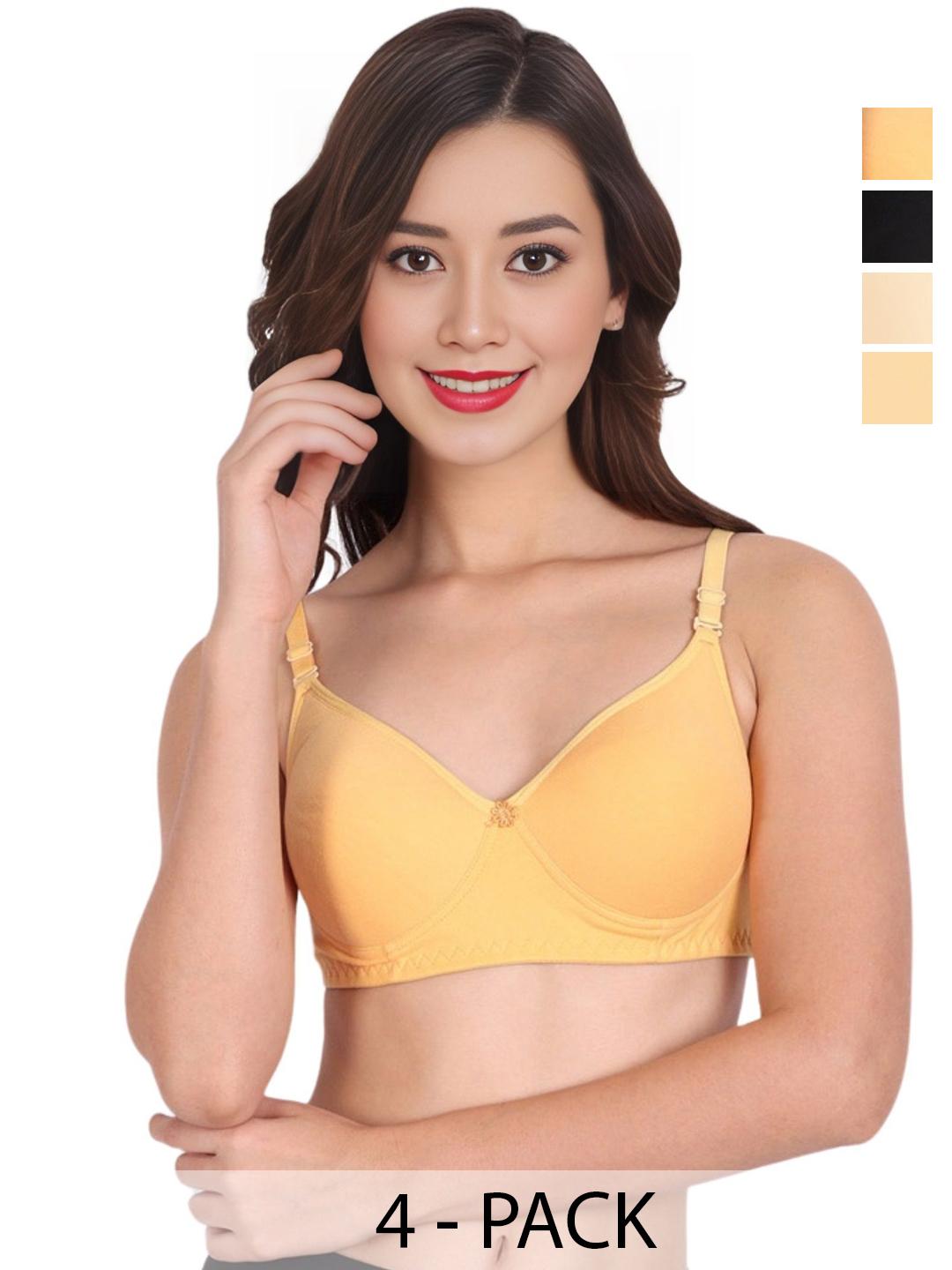 Buy Liigne Women Pack Of 4 Solid Full Coverage Lightly Padded Non Wired Everyday Bra -  - Apparel for Women