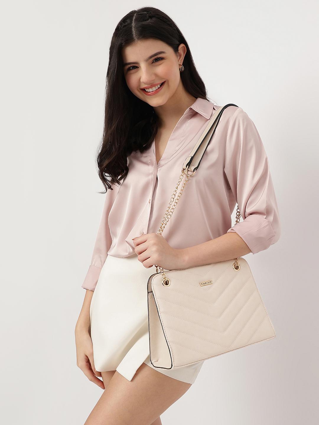 Buy Fastrack Women Solid Shoulder Bag With Dual Gold Chain Straps And Zipper Compartment - - Accessories for Women