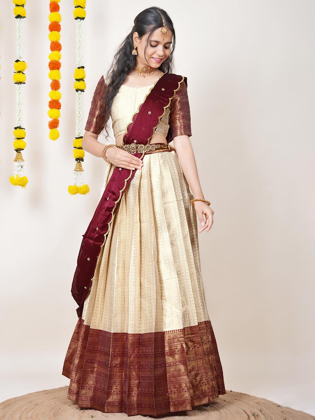 Fabcartz Floral Woven Semi-Stitched Lehenga Set - Image 1