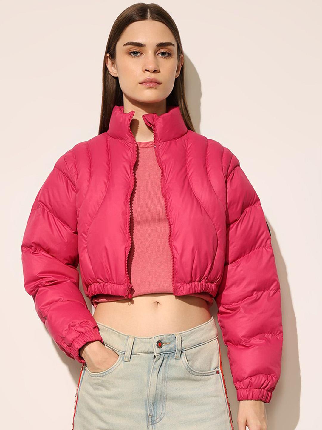 ONLY Women Solid Mock Collar Crop Puffer Jacket