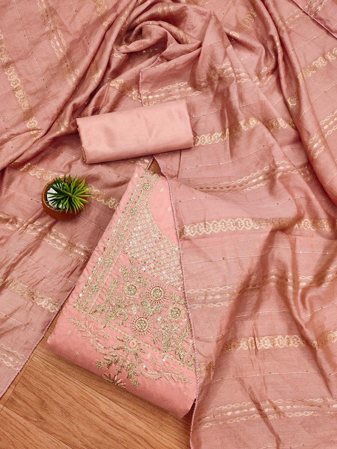 Ethnic Motifs Embroidered Sequinned Pure Silk Unstitched Dress Material