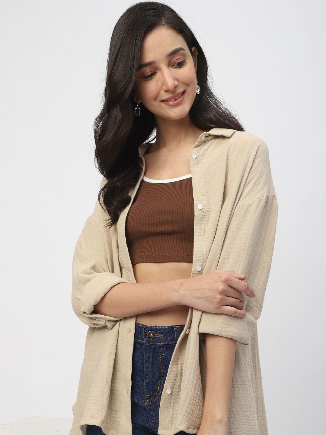VASTRADO Oversized Classic Double Cloth Cotton Casual Shirt -  - Apparel for Women