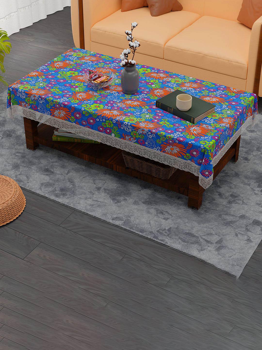 Buy Kuber Industries Blue & Orange Floral Waterproof 4 Seater Rectangle Table Cover -  - Home for Unisex