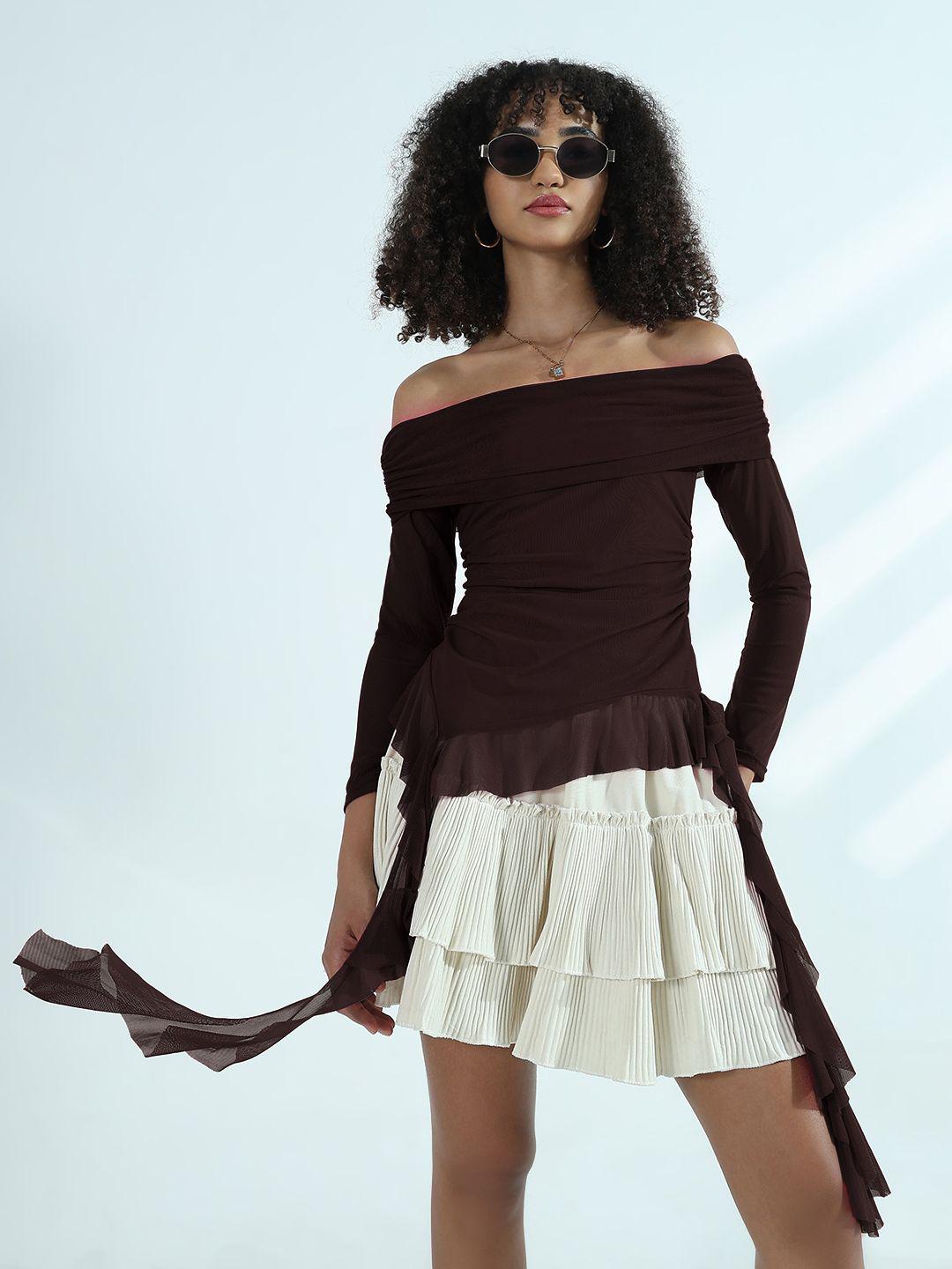 Buy SHOWOFF Solid Off Shoulder Net Top - Tops for Women 34537022 | Myntra