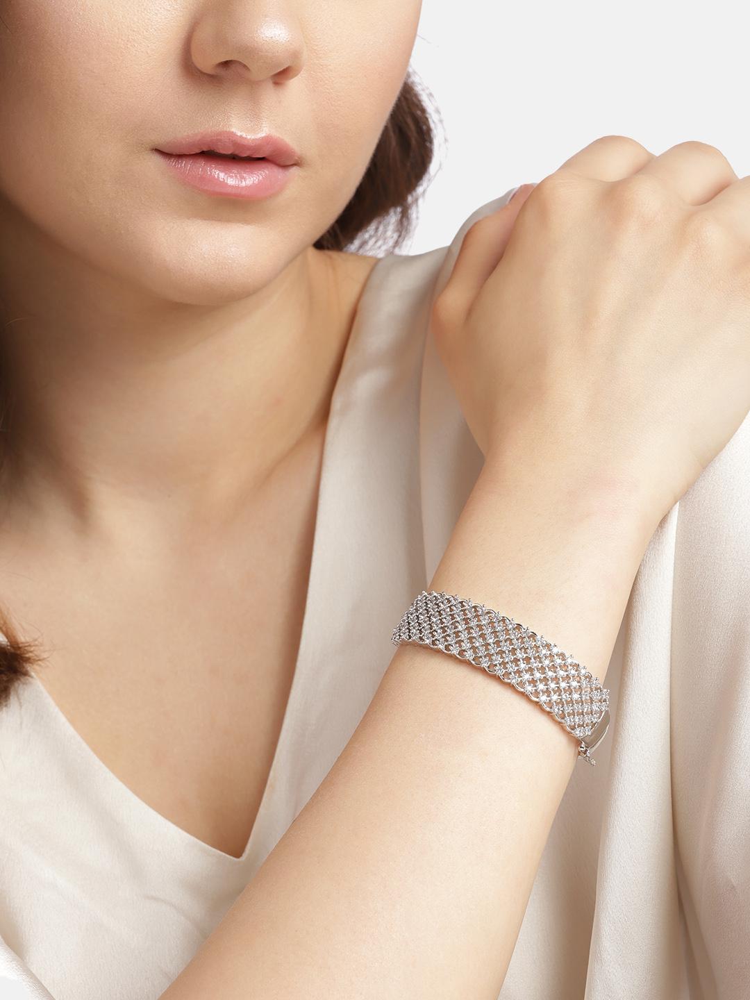 Buy Anouk Women American Diamond Silver Plated Bangle Style Bracelet - - Accessories for Women