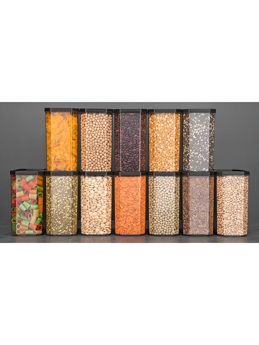 Buy Aura Set Of 12 Black Airtight Plastic Kitchen Storage Containers 1500 Ml - - Home for Unisex