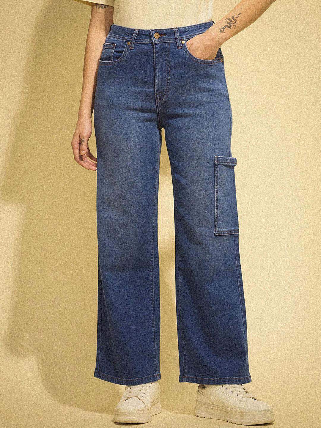Flying Machine Women Wide Leg High-Rise Light Fade Stretchable Jeans