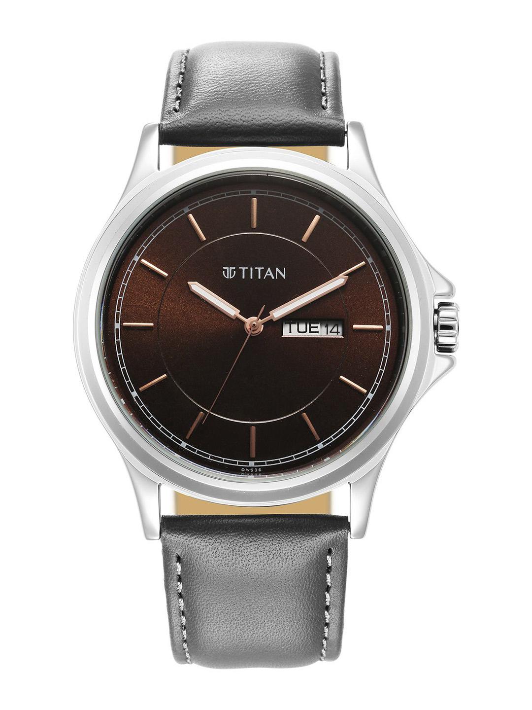 Buy Titan Men Round Dial & Leather Straps Analogue Watch 1870SL04 ...