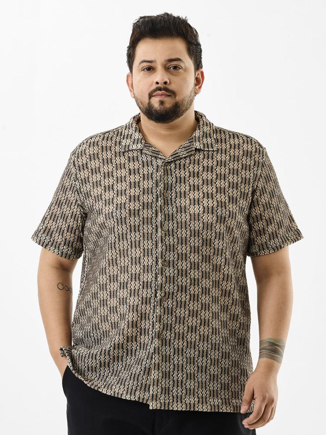 Snitch Men Plus Size Textured Cuban Collar Casual Shirt