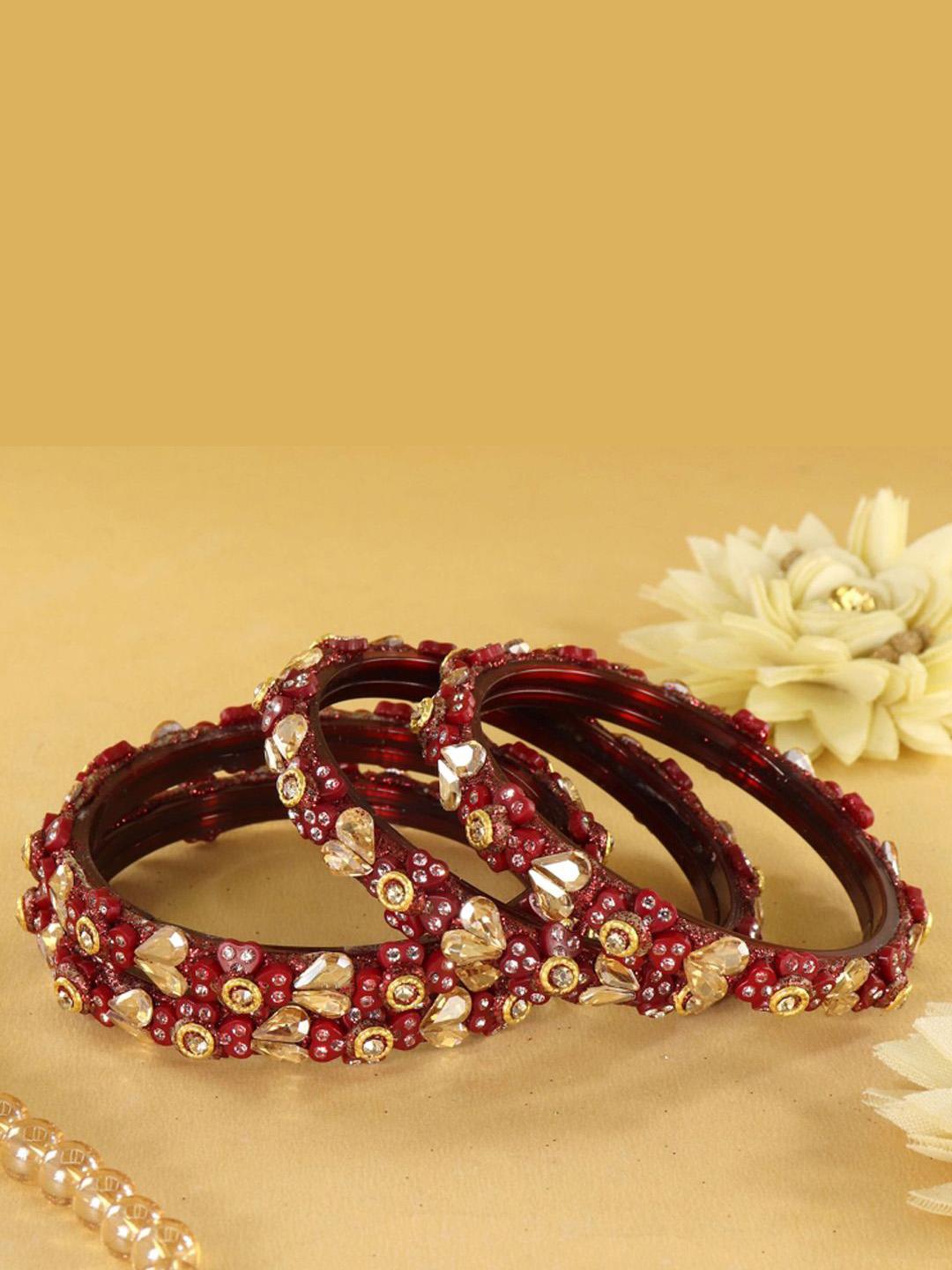 Buy ZULKA Set Of 4 Zircon Gemstones & Kundan Beads Kada Bangles - - Accessories for Women