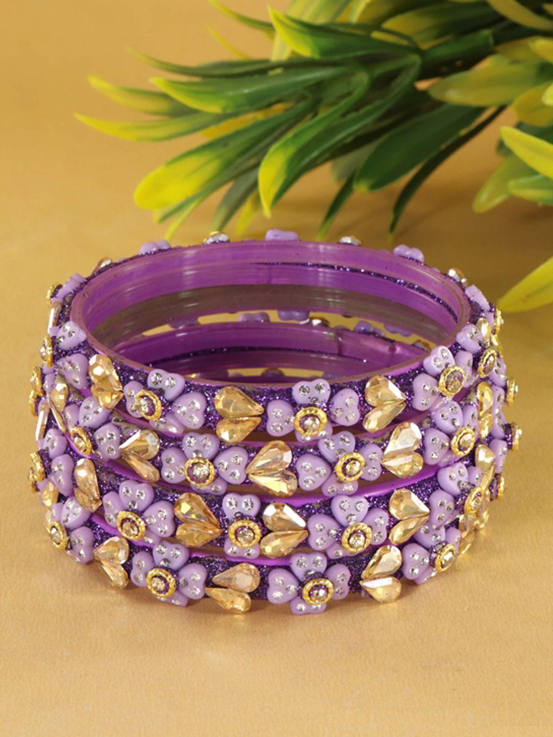 Buy ZULKA Set Of 4 Zircon Gemstones & Kundan Beads Kada Bangles - - Accessories for Women