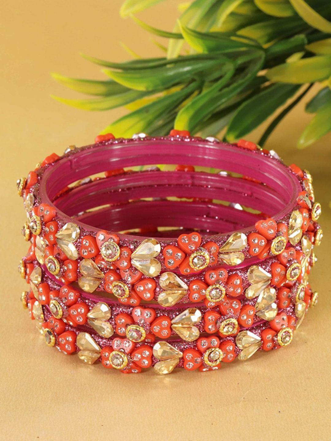Buy ZULKA Set Of 4 Zircon Gemstone Studded Kada Bangles - - Accessories for Women
