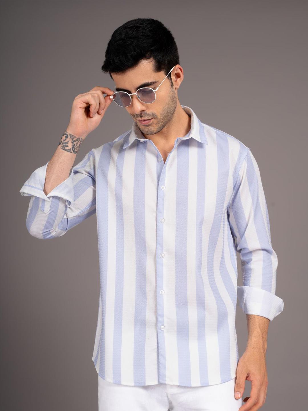 PAUL STREET Men Standard Slim Fit Striped Cotton Casual Shirt