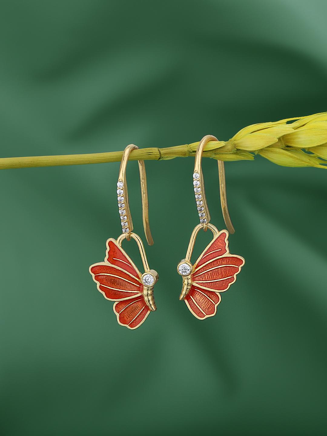 Buy Carlton London 18kt Gold Plated CZ Butterfly Enamel Drop Earring ...