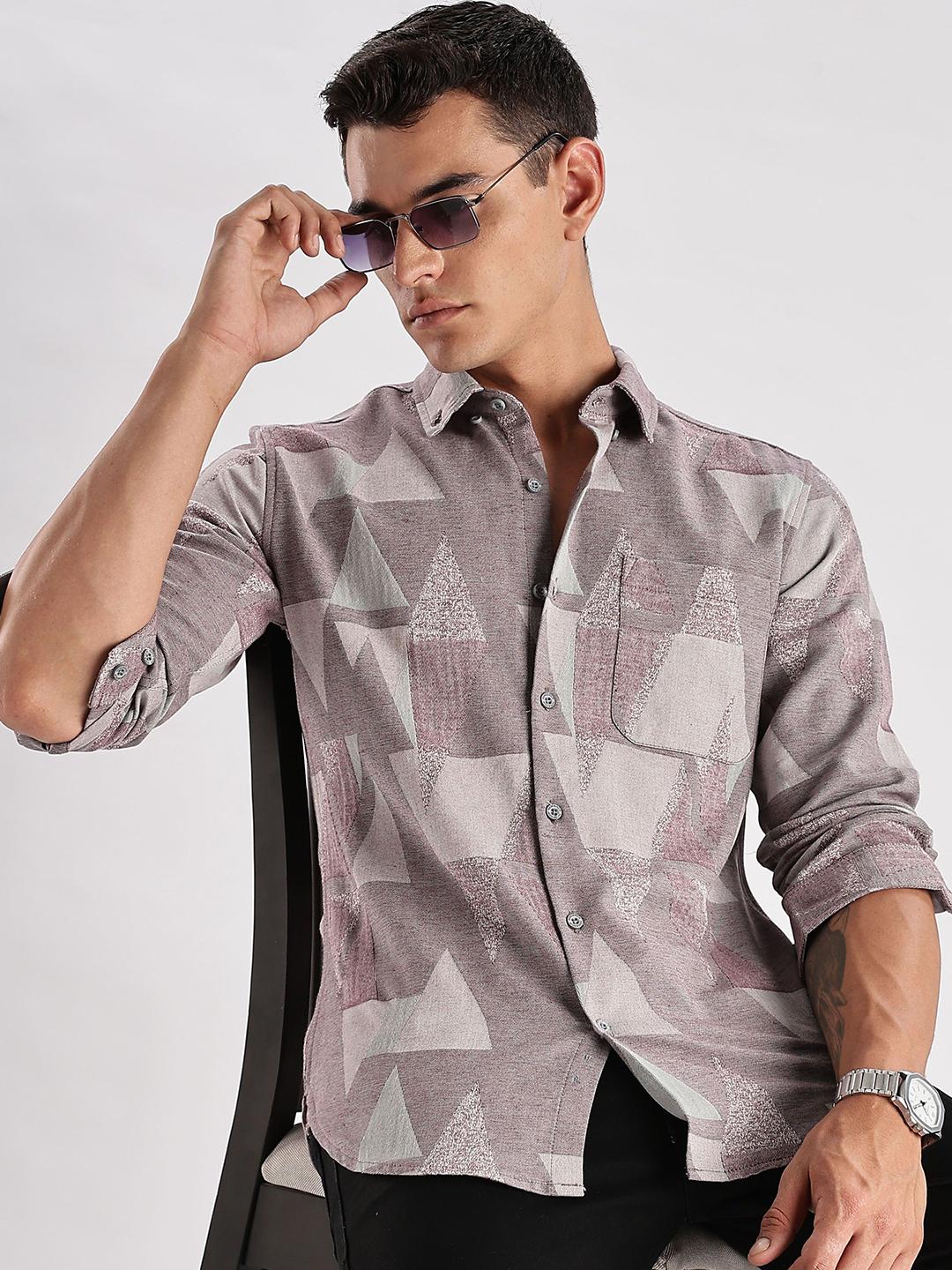 HERE&NOW Slim Fit Geometric Printed Opaque Cotton Casual Shirt