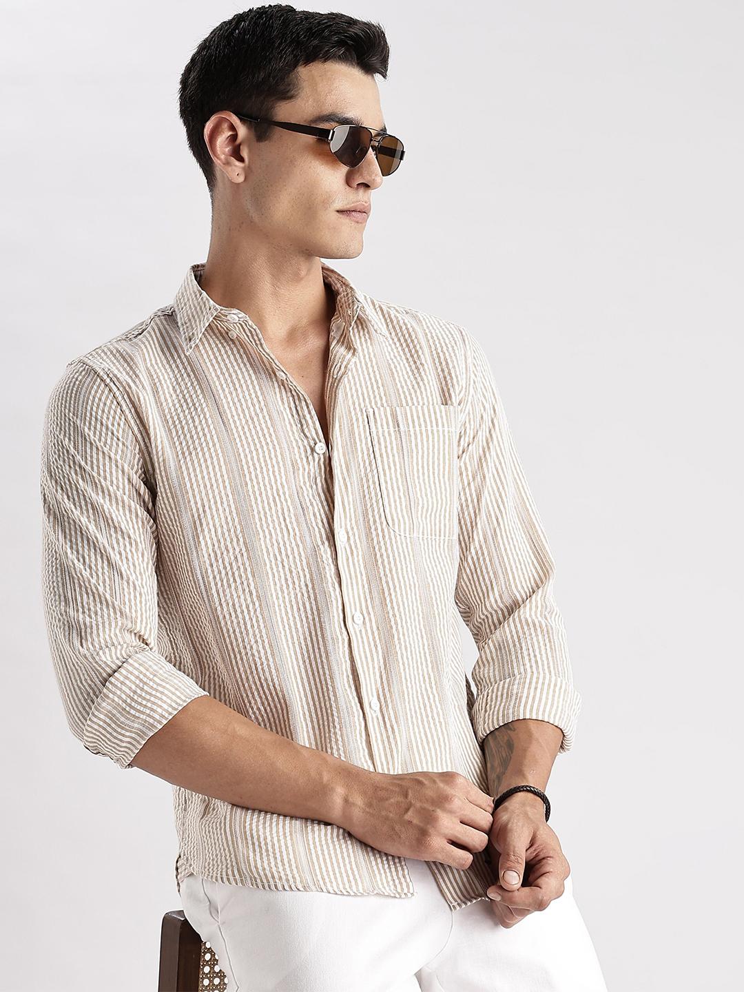 HERE&NOW Slim Fit Vertical Striped Opaque Casual Shirt