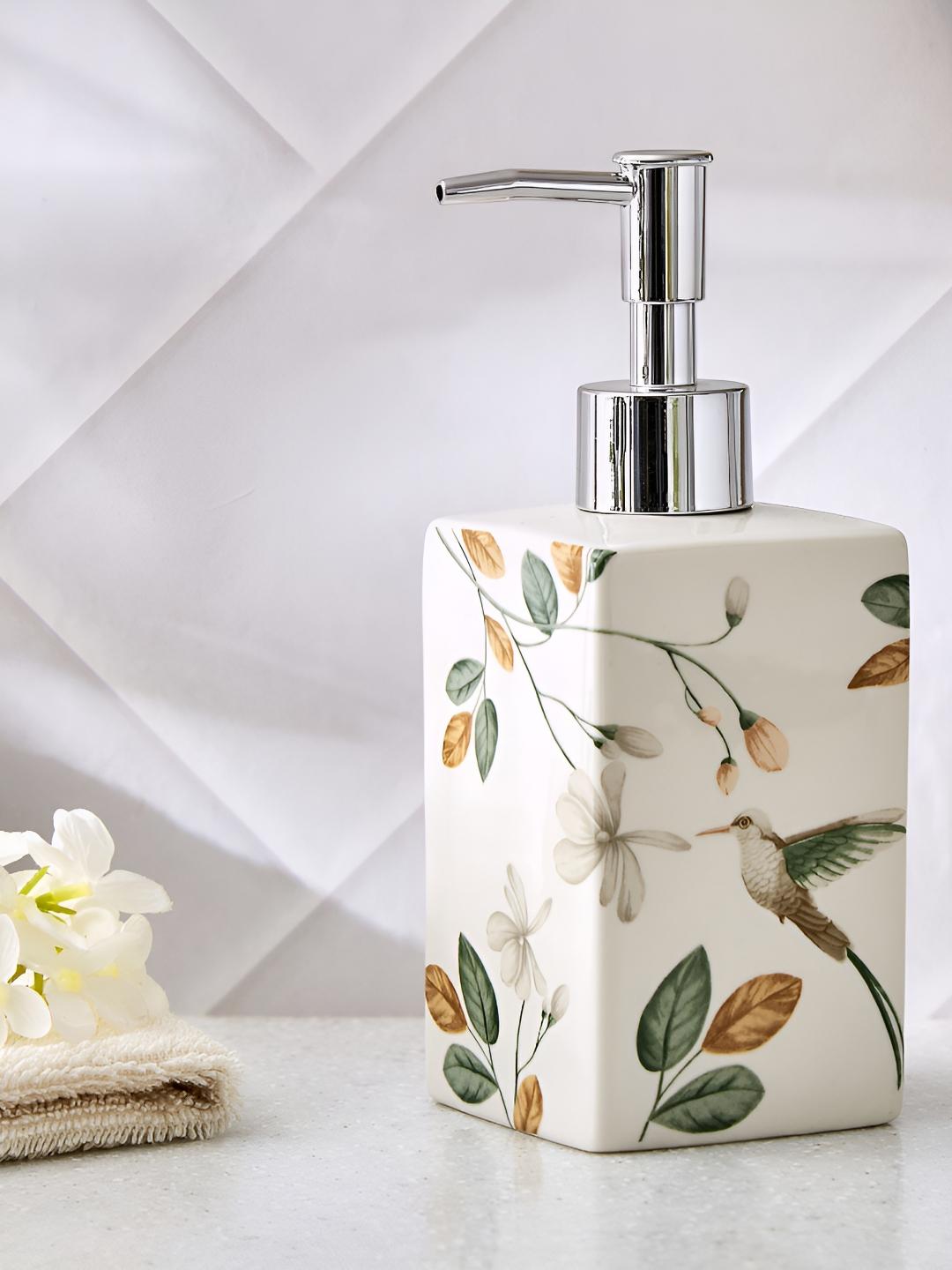 Buy Home Centre White & Green Floral Ceramic Soap Dispenser - - Home for Unisex