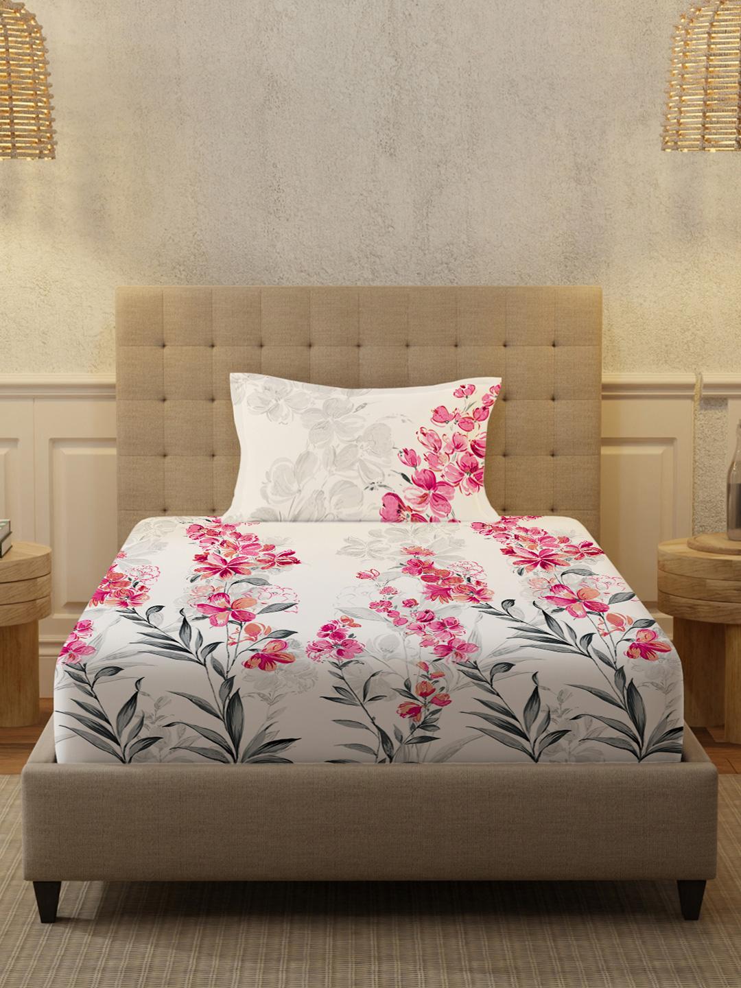 Buy URBAN SPACE Serene Pink Floral Cotton Skin Friendly 200 TC Single Fine Bedsheet With A Pillow Cover 58 X 90 Inches - - Home for Unisex