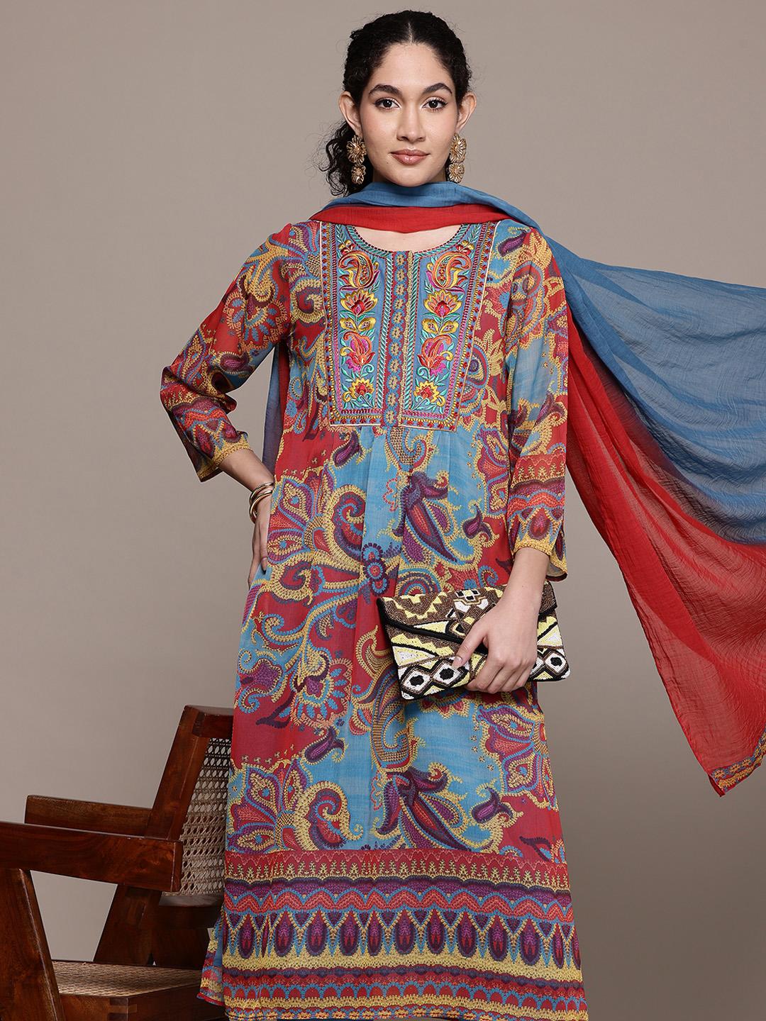 Buy Aarke Ritu Kumar Ethnic Motifs Printed Thread Work Kurta With ...