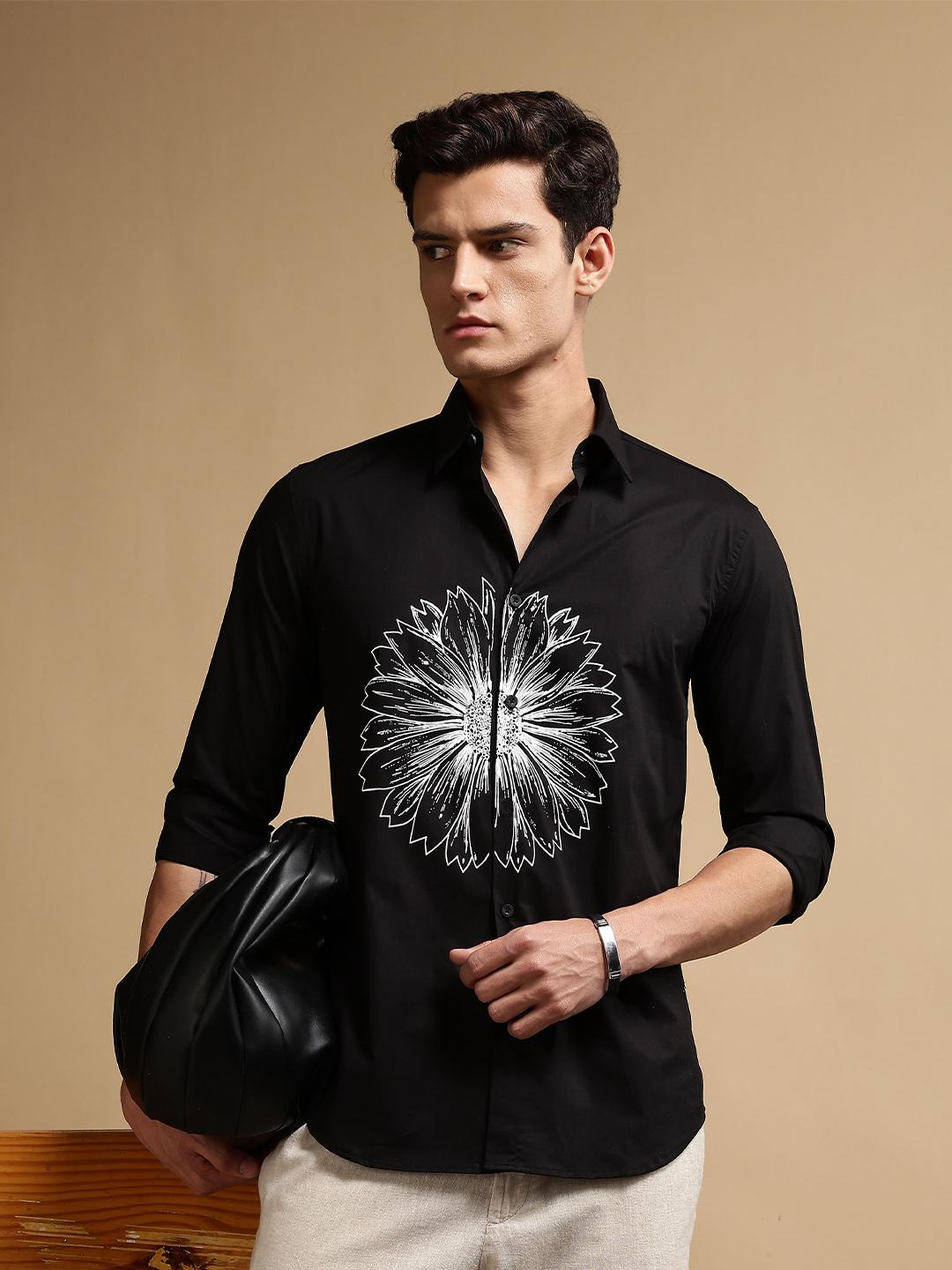 Eszett Floral Printed Cuban Collar Pure Cotton Shirt
