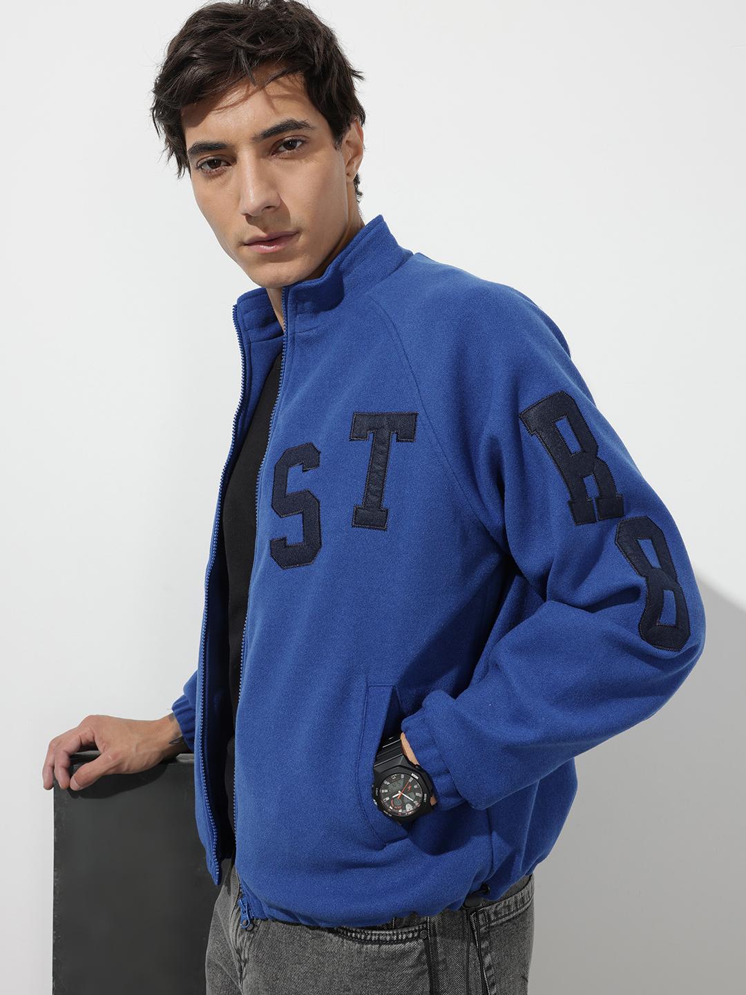 The Roadster Life Co. Typography Applique Detail Stand Collar Raglan Sleeves Bomber Jacket
