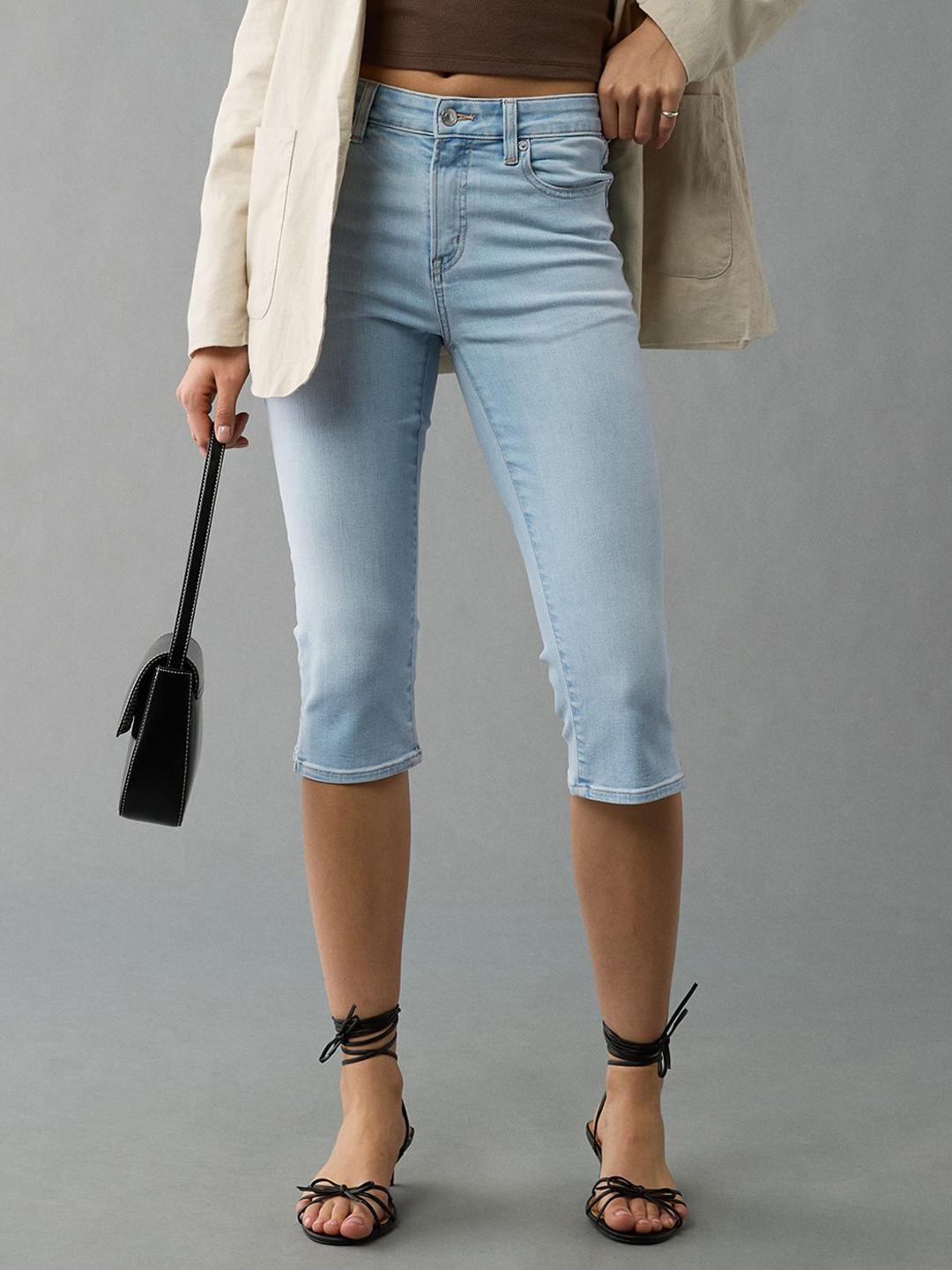 Buy American Eagle Women Blue High Rise Capri Cropped Jeans - Capris ...